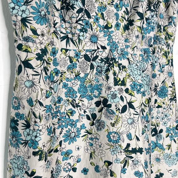 Loft Dress Womens 2 Blue Green Floral Knee Length A-Line Career Wedding Guest - Picture 7 of 10